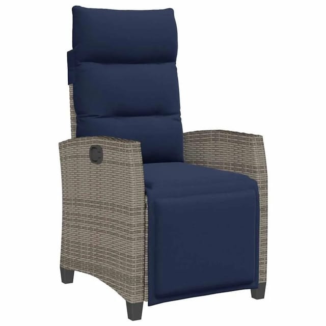 vidaXL Gartensessel mit Beistelltisch Verstellbar Grau Poly Rattan 4108278