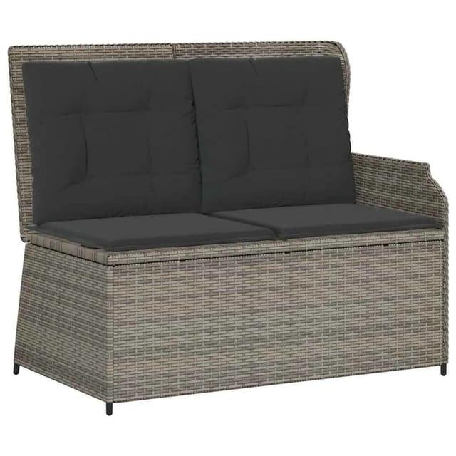 vidaXL Gartenbank Verstellbar mit Kissen Grau Poly Rattan 368939
