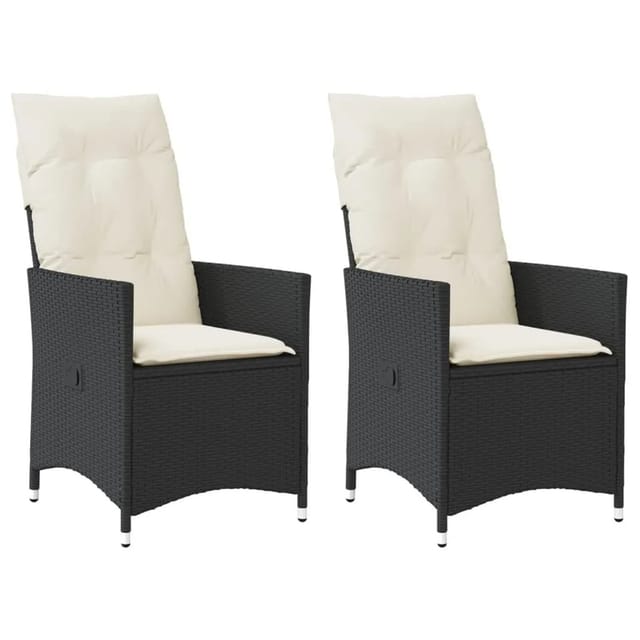 vidaXL Gartensessel mit Kissen 2 Stk Verstellbar Schwarz Poly Rattan 365645