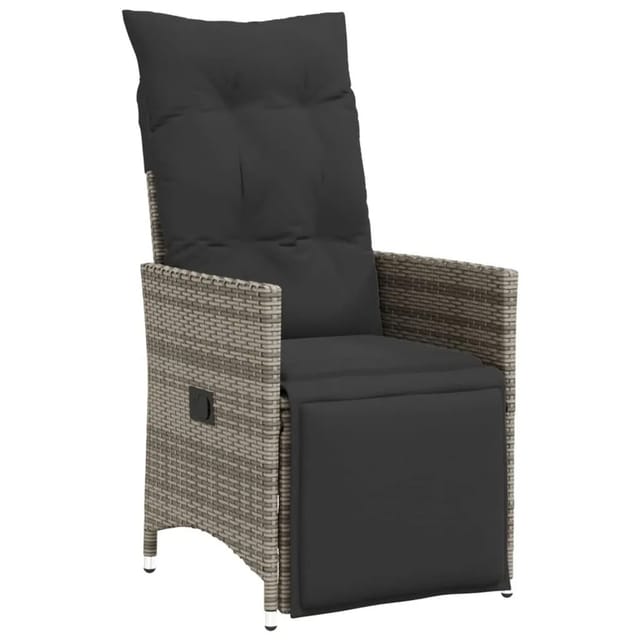 vidaXL Gartensessel Verstellbar mit Kissen Grau Poly Rattan 365661