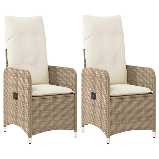 vidaXL Gartensessel mit Kissen 2 Stk Verstellbar Beige Poly Rattan 365688