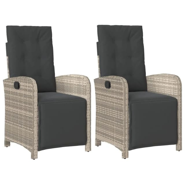 vidaXL Gartensessel mit Fußteil 2Stk Verstellbar Hellgrau Poly Rattan 365198