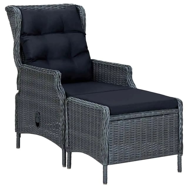 vidaXL Gartensessel Verstellbar mit Fußhocker Poly-Rattan Dunkelgrau 313303