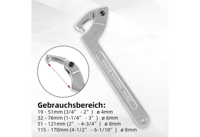 CCLIFE 4tlg Gelenk C Hakenschlüssel Verstellbar Nutmutternschlüssel für Nutmutter 19-170mm