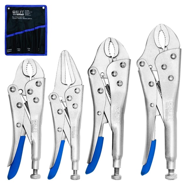 CCLIFE 4tlg Universal Gripzangen Set mit Ovale Maulform 125mm 180mm 250mm & Langbeck Gripzange 150mm Schweißen