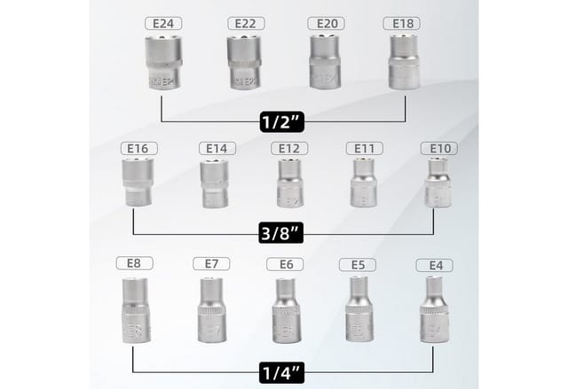 CCLIFE 14tlg Torx Nuss Set E Profil Stecknüsse Steckschlüssel Satz Außentorx E4-E24 1/4 3/8 1/2 Zoll Steckschlüsseleinsätze