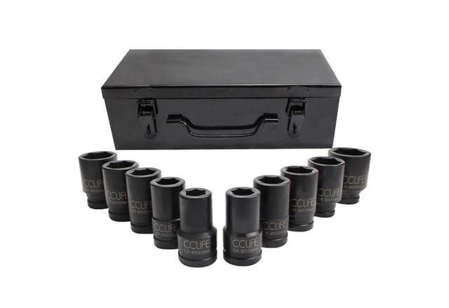 CCLIFE 3/4 Zoll Kraft Schlagschrauber Nüsse 10tlg Sechskant Nuss Schlagnuss 22-50MM Lang Steckschlüsselsatz Stecknuss Set
