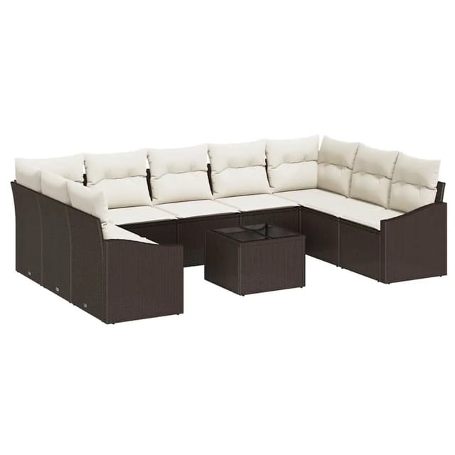 vidaXL Gartensofa-set mit Kissen 9-Tlg Braun und Creme Poly-Rattan 3355557