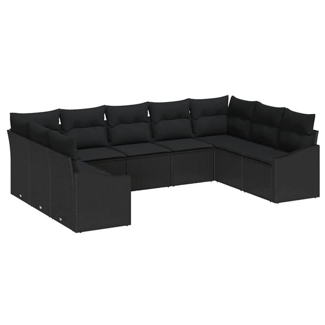 vidaXL Gartensofa-set mit Kissen 9-Tlg Schwarz Poly-Rattan 3355552