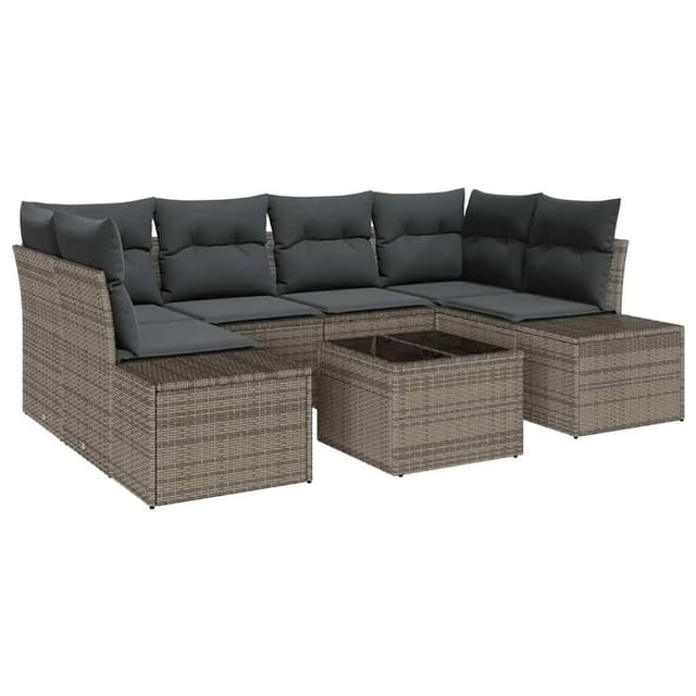 vidaXL Gartensofa-set mit Kissen mit Speicher 8-Tlg Grau Poly-Rattan 3355628