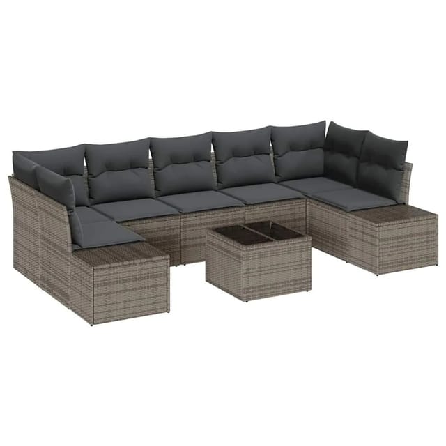vidaXL Gartensofa-set mit Kissen mit Speicher 8-Tlg Grau Poly-Rattan 3355648