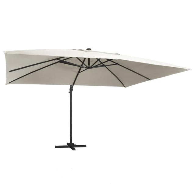 vidaXL Ampelschirm mit LED-Beleuchtung Alu-Mast 400x300 cm Sandweiß 47004