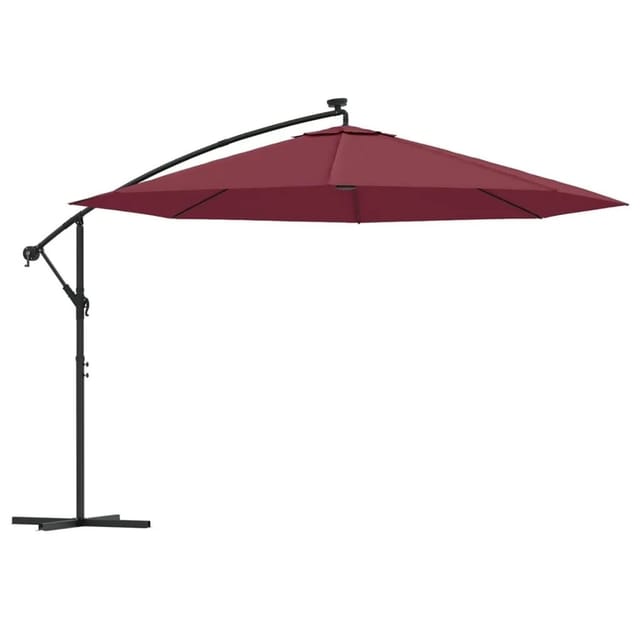 vidaXL Ampelschirm mit LED-Beleuchtung Stahl-Mast Bordeauxrot 350 cm 313782
