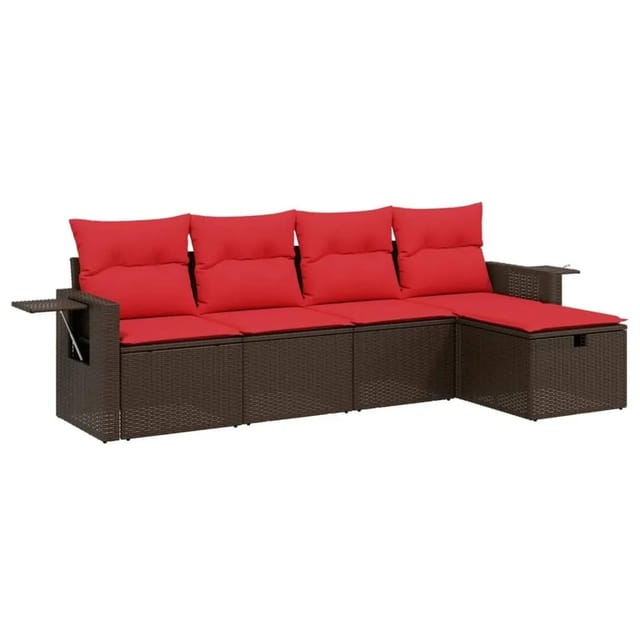 vidaXL 5-Tlg Gartensofa-Set mit Kissen Braun Polyrattan 3263780