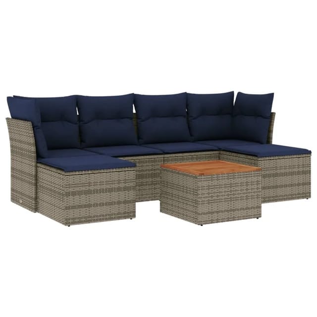 vidaXL 7-Tlg Gartensofa-Set mit Kissen Grau Polyrattan 3256103