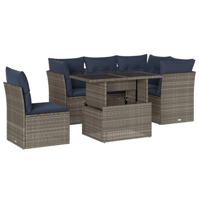 vidaXL 6-Tlg Gartensofa-Set mit Kissen Grau Polyrattan 3266591