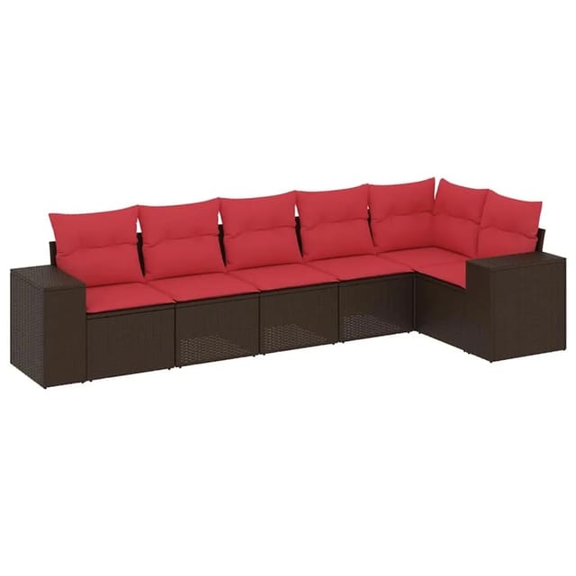 vidaXL 6-Tlg Gartensofa-Set mit Kissen Braun Polyrattan 3222593