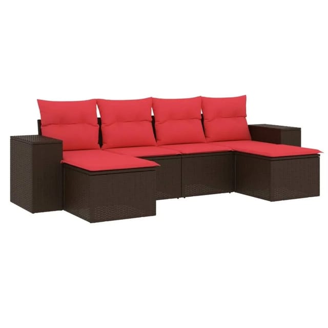 vidaXL 6-Tlg Gartensofa-Set mit Kissen Braun Polyrattan 3222923