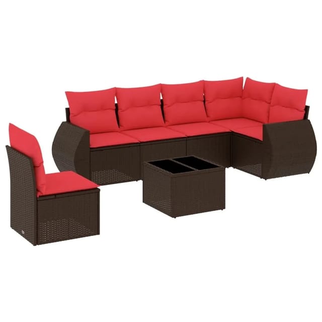 vidaXL 7-Tlg Gartensofa-Set mit Kissen Braun Polyrattan 3221443