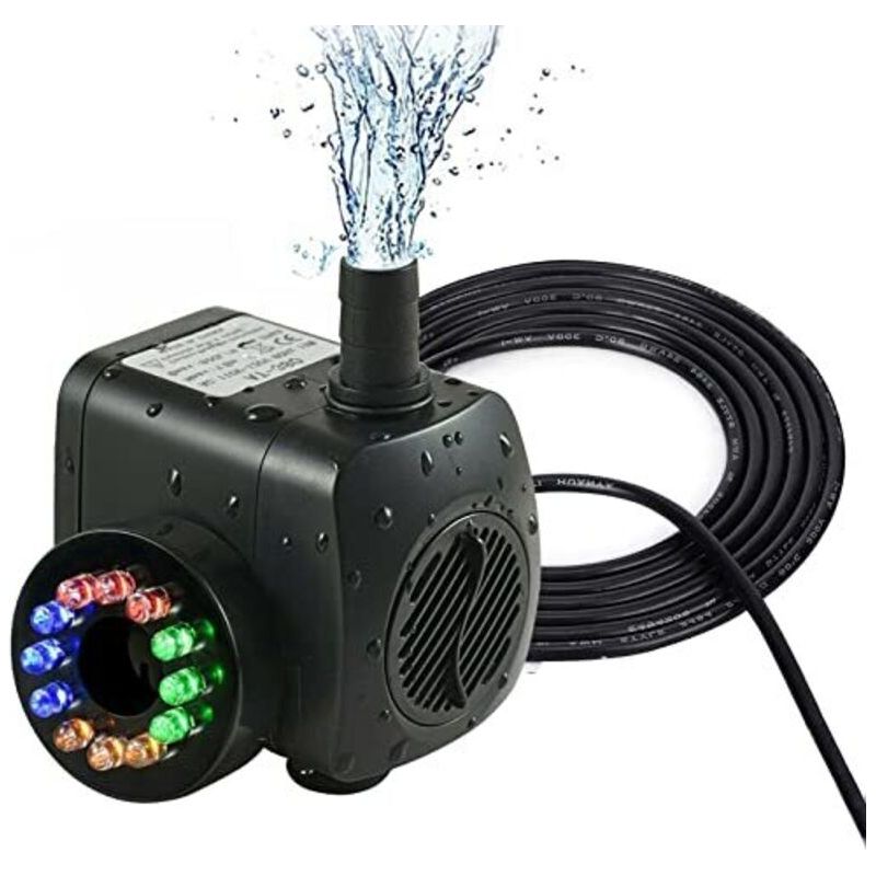 Geräuschlose Tauchpumpe Für Aquarien, Gartenbrunnen, Elektrische Springbrunnenpumpe Mit Einstellbarer Fördermenge, Teichpumpe Für Aquaponik Und Wasserzirkulation, 12 Led-leuchten, 220–240 V