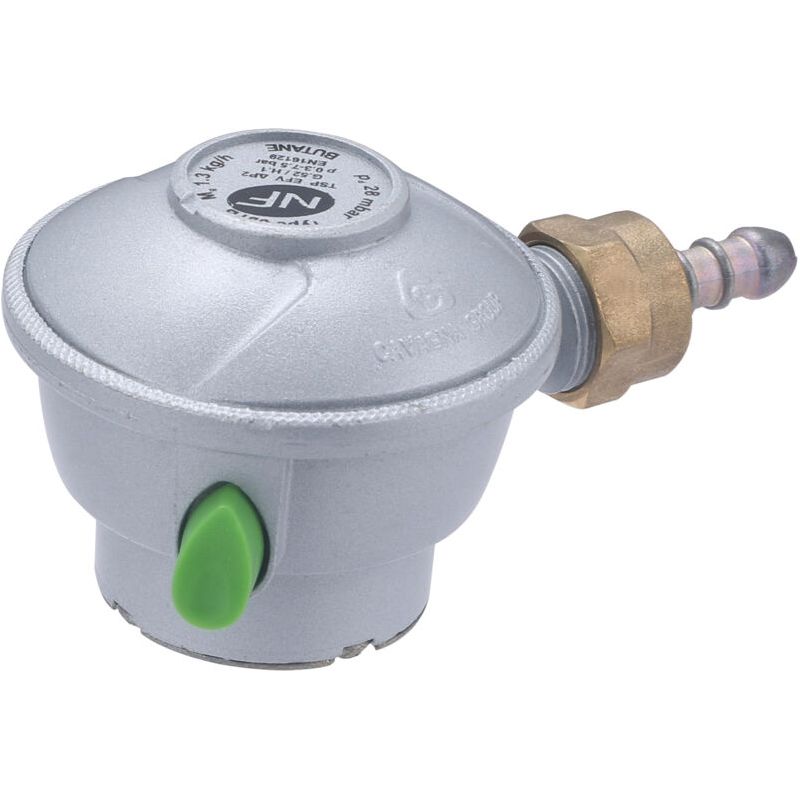 – Schneller 20-mm-butangasregler – Durchflussrate 1,3 Kg/h Bei 28 Mbar – Entspricht Der Nf-gasnorm En 12864 – Manipulationsschutz