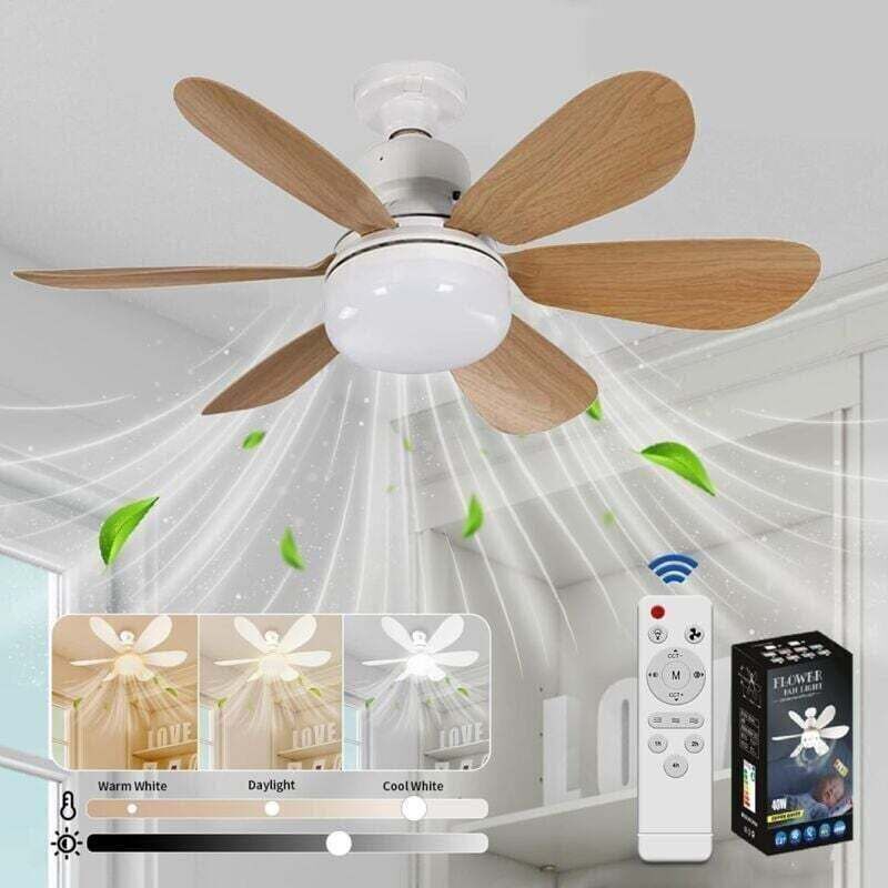 Ulisem Deckenventilator Mit Licht Und Fernbedienung, Dimmbare Led Mit Integrierter 40w E27 Glühbirne, 6 Flügel, 3 Geschwindigkeitsstufen, Leiser Betrieb, Für Wohn- Und Schlafzimmer (holz)