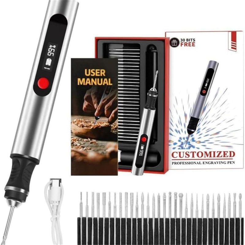 Gravion Präzisions-holzgravurstift, Wiederaufladbares Rotationsgravurwerkzeug Mit 30 Spitzen Und 16 Schablonen, Ideal Für Anfänger Und Als Kreatives Geschenk -