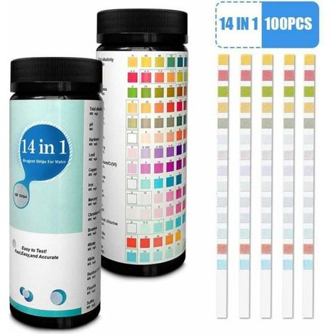Packung Mit 100 14-in-1-teststreifen Für Trinkwasser, Zur Schnellen Bestimmung Von Härte, Ph-wert, Brom, Nitrat Und Mehr