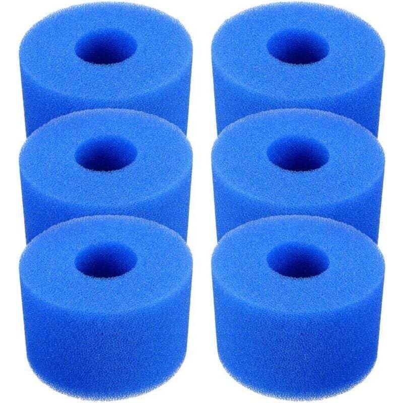 Packung Mit 6 Wiederverwendbaren Und Waschbaren Schaumstoff-poolfilterkartuschen 108×73×40mm (blau)