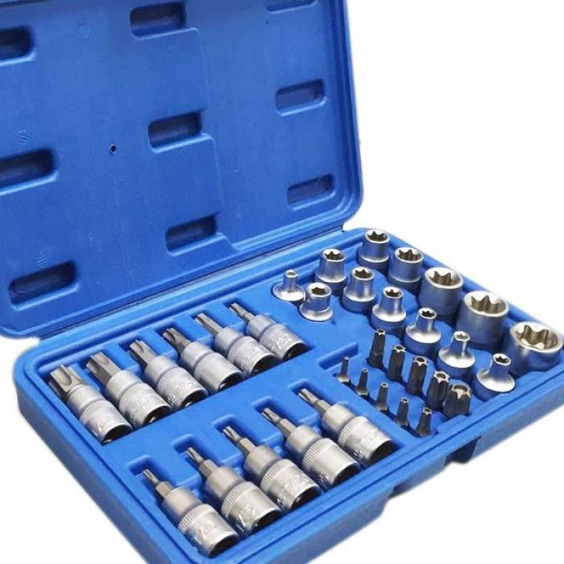Arebos Torx-steckschlüsselsatz 34-teilig Mit Muttern Stahl Und Chrom-vanadium Innen- Und Außenprofil E- Und T-profil [293]