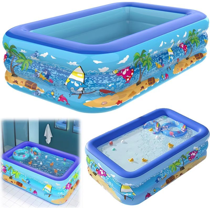 Rechteckiger, Aufblasbarer Familienpool 110 Cm, Sommerpool Für Kinder, Für Draußen