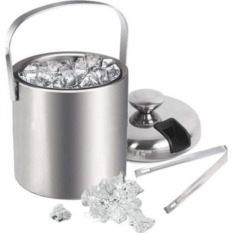 Eisbehälter – 1,3 L – Edelstahl – Doppelwandig – Mit Zange Und Deckel
