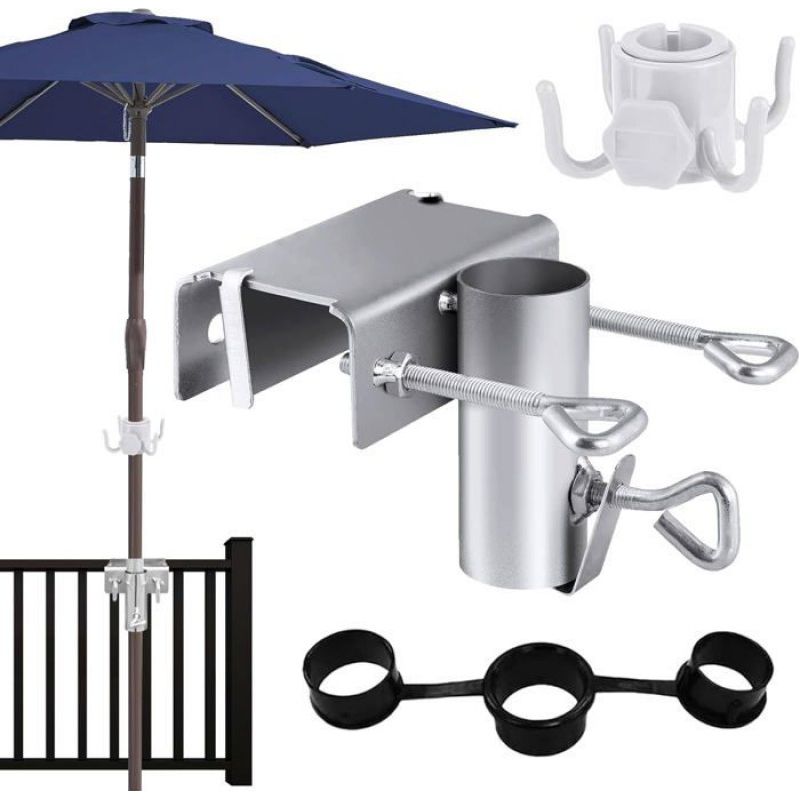 1 Sonnenschirmständer, Robustes Metall, Verstellbar, Mit Becherhalter Und Haken, Für Balkon Und Tisch