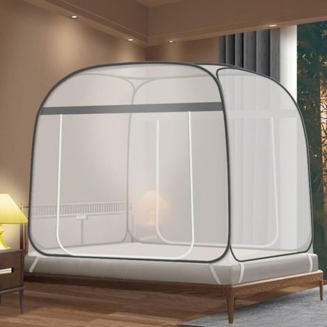 Tragbares Moskitonetz Fürs Bett – 220 X 200 X 155 Cm – Faltbar – Tragbar – Doppelte U-förmige Türen – Atmungsaktives Netzgewebe – Grau