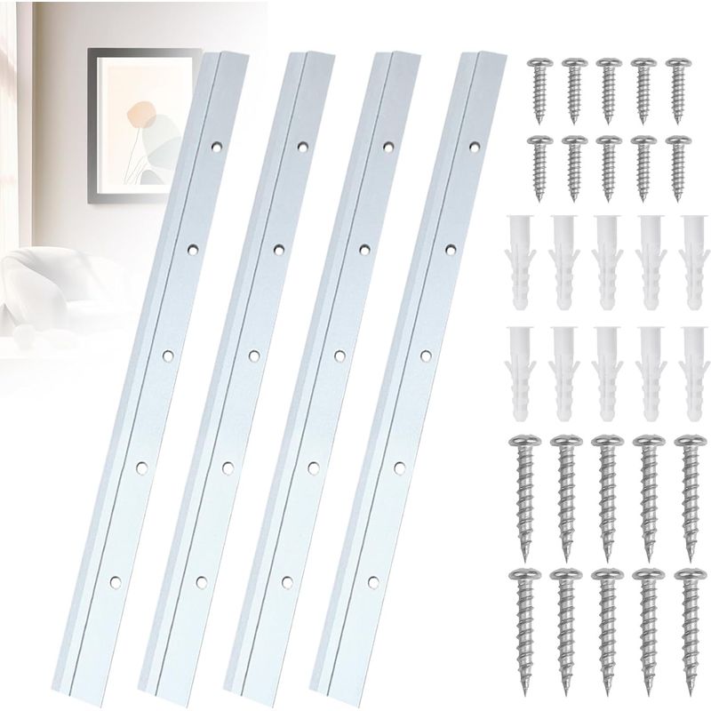 4-teiliges Set Robuster, Z-förmiger Spiegelbefestigungsschienen, 30 Cm Wandhalterung Mit Schrauben, Aufhängehaken Für Schwere Spiegel, Ineinandergreifende Bilderrahmenhaken -