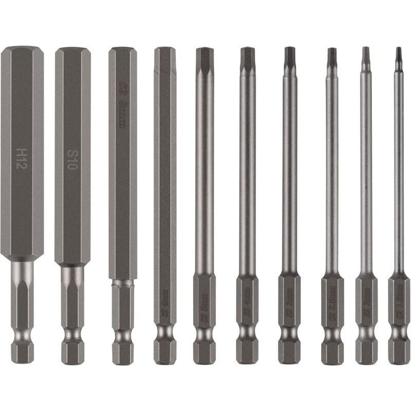 10 Sechskant-steckschlüsseleinsätze, 100 Mm Lang, Größen 1,5–12 Mm, Für Ratschenschlüssel, 1/4″-vierkantantrieb, Aus Gehärtetem S2-stahl, Ideal Zum Anziehen Von Schrauben Und Muttern