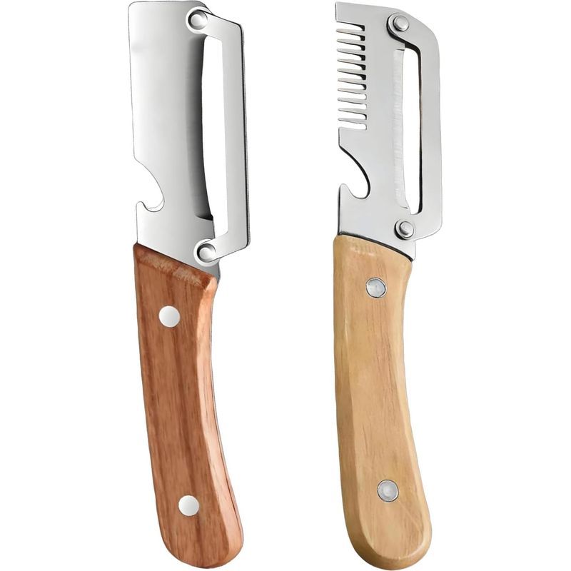 Multifunktionaler Edelstahl-sparer, Gemüseschäler Mit Holzgriff, 3-in-1-sparer, -schneider Und -flaschenöffner, Küchenutensil (2-teiliges Set – Hacken + Schälen (holzgriff))