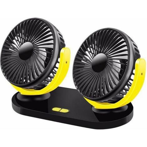 Mini-usb-ventilator Mit Zwei Köpfen. 360°-drehung. 3 Geschwindigkeitsstufen. Tragbarer Ventilator – Schwarz Und Gelb.