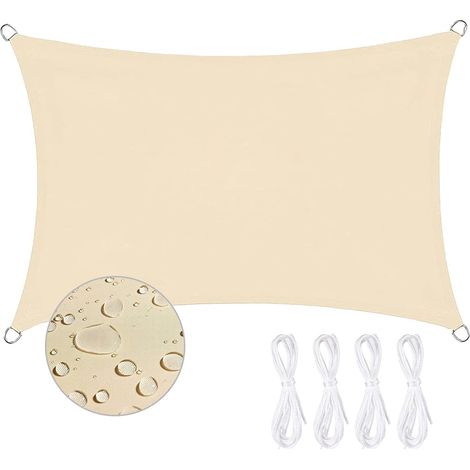 Ccykxav Wasserdichtes Rechteckiges Sonnensegel 2 X 3 M, 95 % Uv-schutz, Für Terrasse, Garten, Balkon, Beige