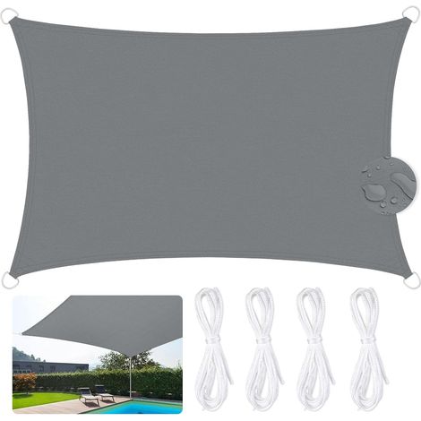 Ccykxav Wasserdichtes Rechteckiges Sonnensegel 3 X 5 M, 95 % Uv-schutz, Für Terrasse, Garten, Balkon – Grau