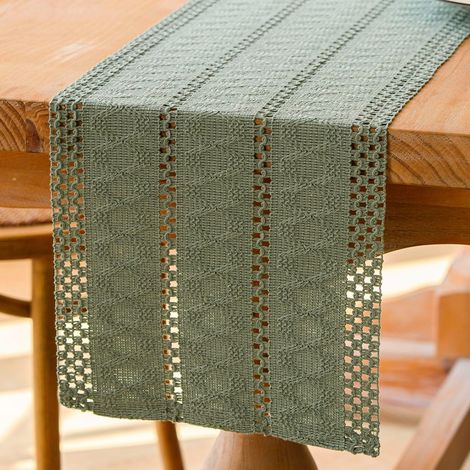 Ccykxaboho Tischläufer Aus Makramee In Salbeigrün Aus Baumwollleinen, Kleine Tischdecke Im Rustikalen Landhausstil Im Bohème-stil, Waschbarer Tischläufer Für Hochzeiten, Küche Und Esszimmer, 30 X 180