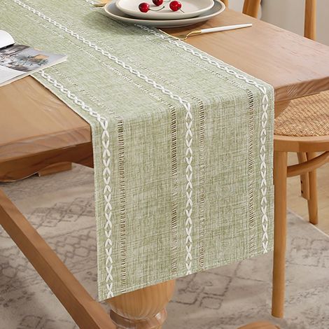 Ccykxa Salbeigrüner Tischläufer Aus Baumwollleinen, 33 X 183 Cm, Landhausstil, Café-makramee-tischläufer, Dekoration Für Esszimmer, Küche