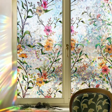 Ccykxafilm Fensterfolie Mit Regenbogenblumenmuster, 45 X 200 Cm, Elektrostatische Uv-schutzfolie Für Büros, Schlafzimmer Und Wohnzimmer