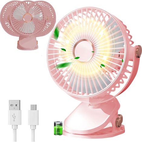 Ccykx Tragbarer Clip-ventilator, 5 Geschwindigkeitsstufen, Usb-tischventilator Mit Led-licht, Wiederaufladbarer Akku, Für Zuhause, Pink
