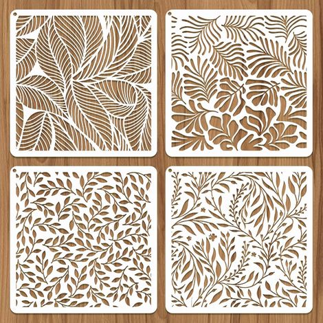Ccykxa4 Dekorative Blatt-schablonen, Strukturierte Zeichenvorlage Zum Malen, Wiederverwendbares Kunststoff-schablonenset Für 20×20 Cm Leinwand Und Holz