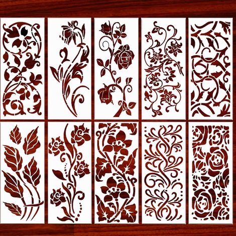 Ccykxa10 Stück Große Blumenbordüren-schablonen, 30x15 Cm Eckschablonen Zum Bemalen Von Wänden, Holzmöbeln, Porzellanplatten, Böden Und Rahmen