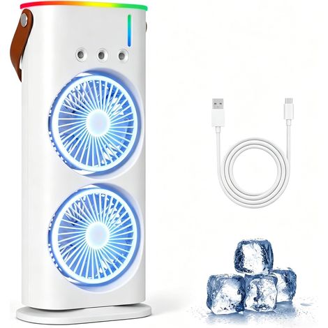 Ccykxa Mini-klimagerät, Tragbar, 280 Ml Luftkühler, 4-in-1-klimagerät, 3 Geschwindigkeitsstufen, 3 Nebelmodi, 7-farbige Leds, Usb-ventilator