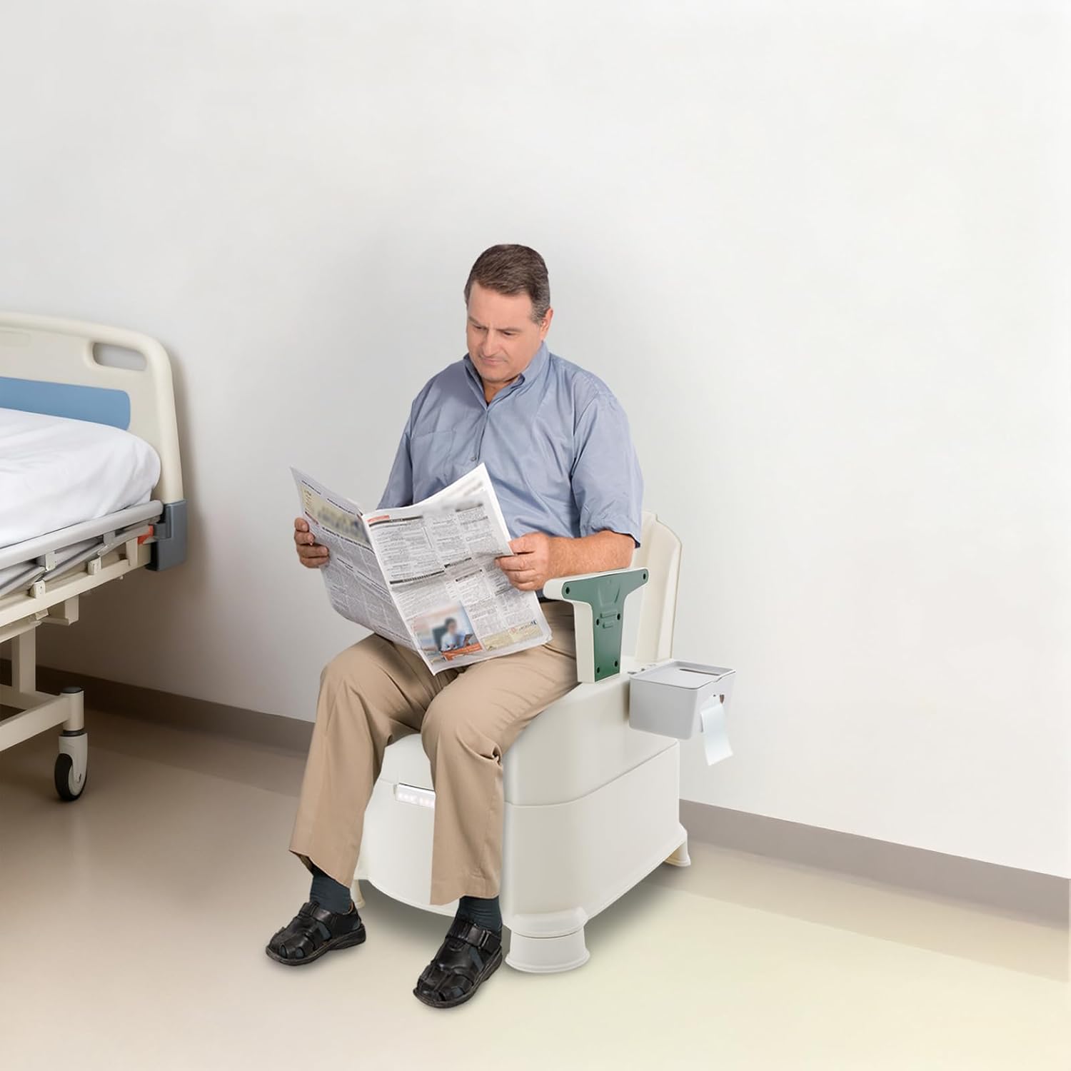 Mobiles Toilettenstuhl, Toilettenstuhl Für Senioren Höhenverstellbar 220lbs (grün) Tragbare Toilette Mit Nachtlicht( Sensing Licht) Und Griffen, Sitzhöhe 18.82in Nachtkommode, Für Senioren, Behinderu
