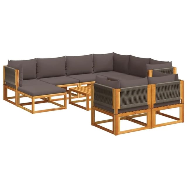 vidaXL 10-Tlg Gartensofa-Set mit Kissen Holz Akazie & Seil 3278836
