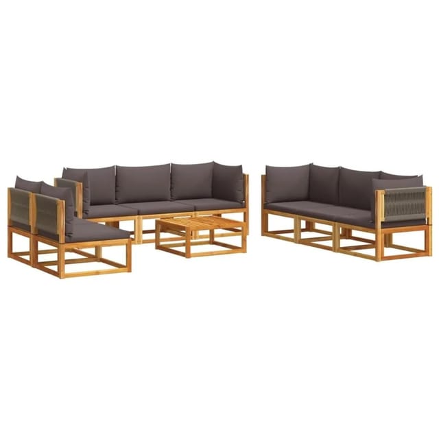 vidaXL 9-Tlg Gartensofa-Set mit Kissen Holz Akazie & Seil 3278834